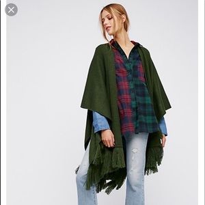 Free People Dark Green Fringe Pancho